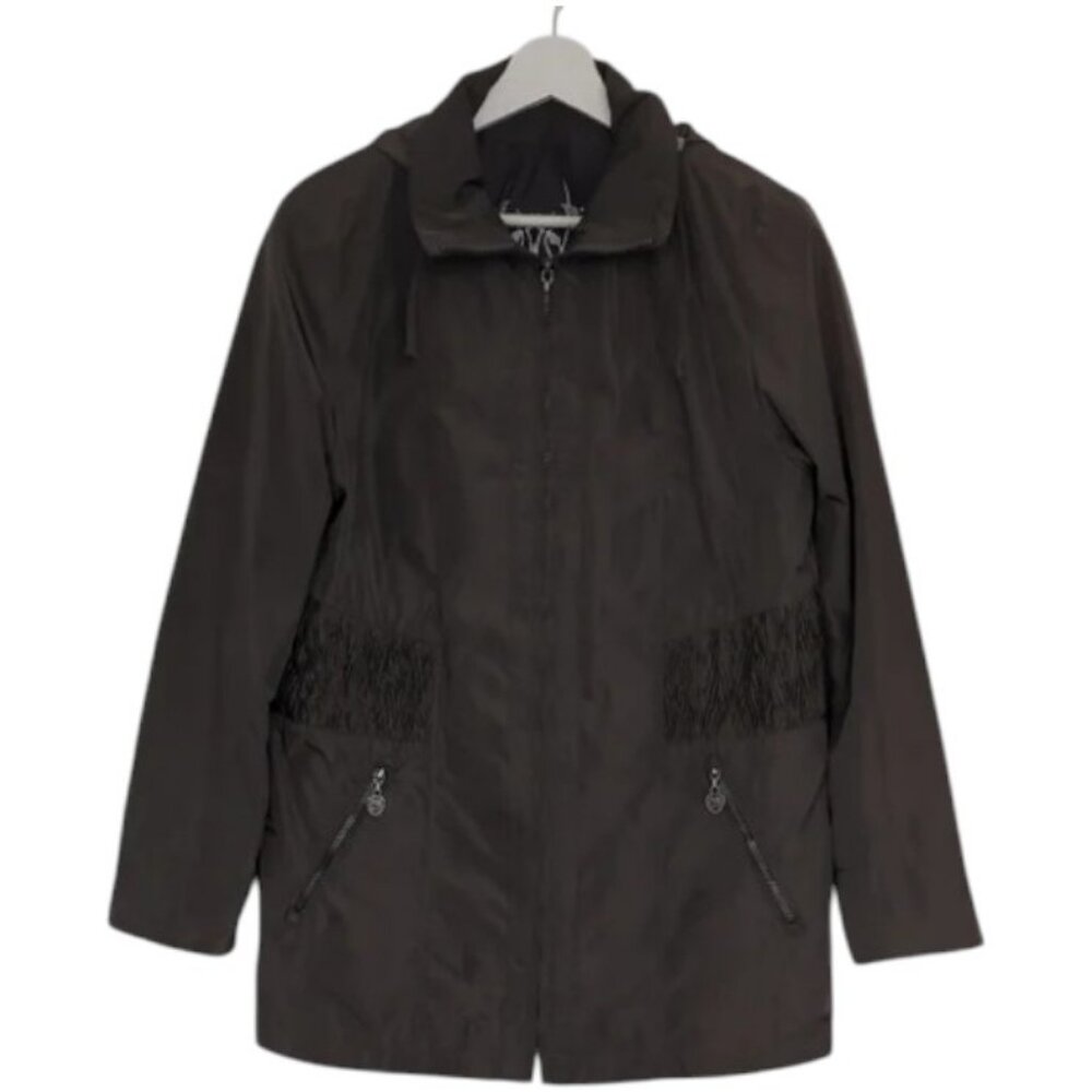 Barbara Lebek dark grey full zip stowable hooded jacket size 10